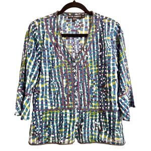 Little Journeys Watercolor Printed Cotton Blouse Top – Blue Green – Medium
